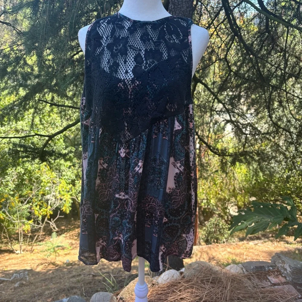 Free People Black and Pink Lace Dress - Picture 2 of 11